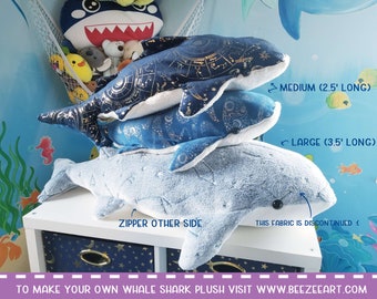 Whale Shark Plush - Super Soft Plush Metallic or Glow in the Dark Large, Medium and Small
