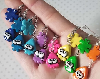 Splatoon Squid & Splat Earrings - Dark Blue, Blue, Cyan, Purple, Pink, Green, Lime Green, Yellow and Orange Mix and Match