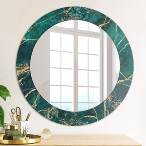 Malachite Green Marble, Green, Round Mirror Frame, Wedding Gift, Decorative Wall, Bathroom Mirror