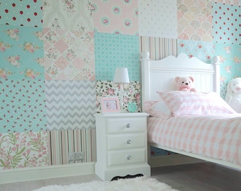 Patchwork wallpaper, Nursery removable wallpaper, Wall mural, Kids, Nursery wall decals, Baby room decor, Classic style  #21