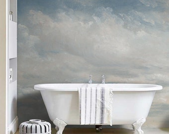 Light Blue Clouded Wall Mural, Sky Wall Decal, Classic art removable wallpaper, Retro paintings, Wall art, Wallpapers  #28