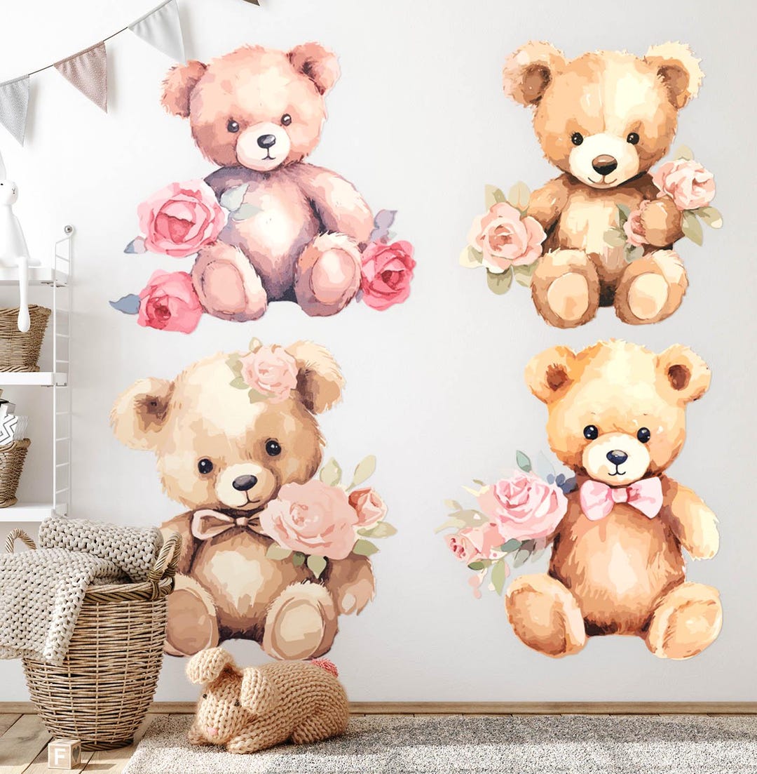 子供部屋用テディベアウォールステッカー、ベージュの子供部屋装飾