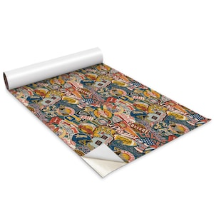 American Collage Pattern Furniture Veneer, Texture Adhesive Foils, Teen Furniture Covering, Multicolor Furniture Decals, Waterproof Sticker