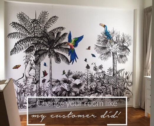 Safari Removable Wallpaper, Peel and Stick Tropical Wall Mural, Black ...
