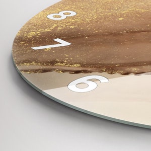 Modern Beige Tempered Glass Clock, Brown Round Wall Clock, Abstract ...