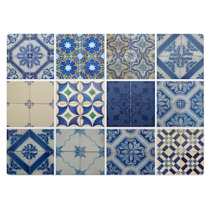 Retro Style Tiles Chair Mat, Blue Office Chair Floor Protector, Chair Floor Protector, Texture Desk Chair Mat, Computer Chair Mat