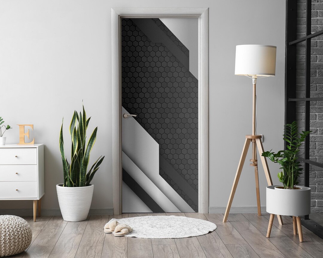 Modern Geometry Door Sticker, Self-adhesive Cover, Abstraction Door ...