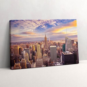 New York sunset Canvas, Picture Wall Hanging, Pink Wall Art, Architecture Canvas Painting