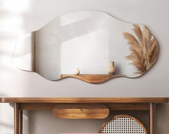 Small Frameless Mirror, Decorative Mirror, Wavy Bathroom Mirror, Large Wall Mirror, Tall Bedroom Mirror, Irregular Shape Mirror