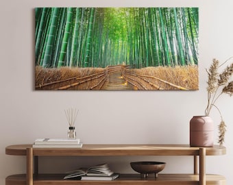 Strada nella foresta di bambù, stampa su tela, decorazione da parete verde, stampa su tela con motivi naturali