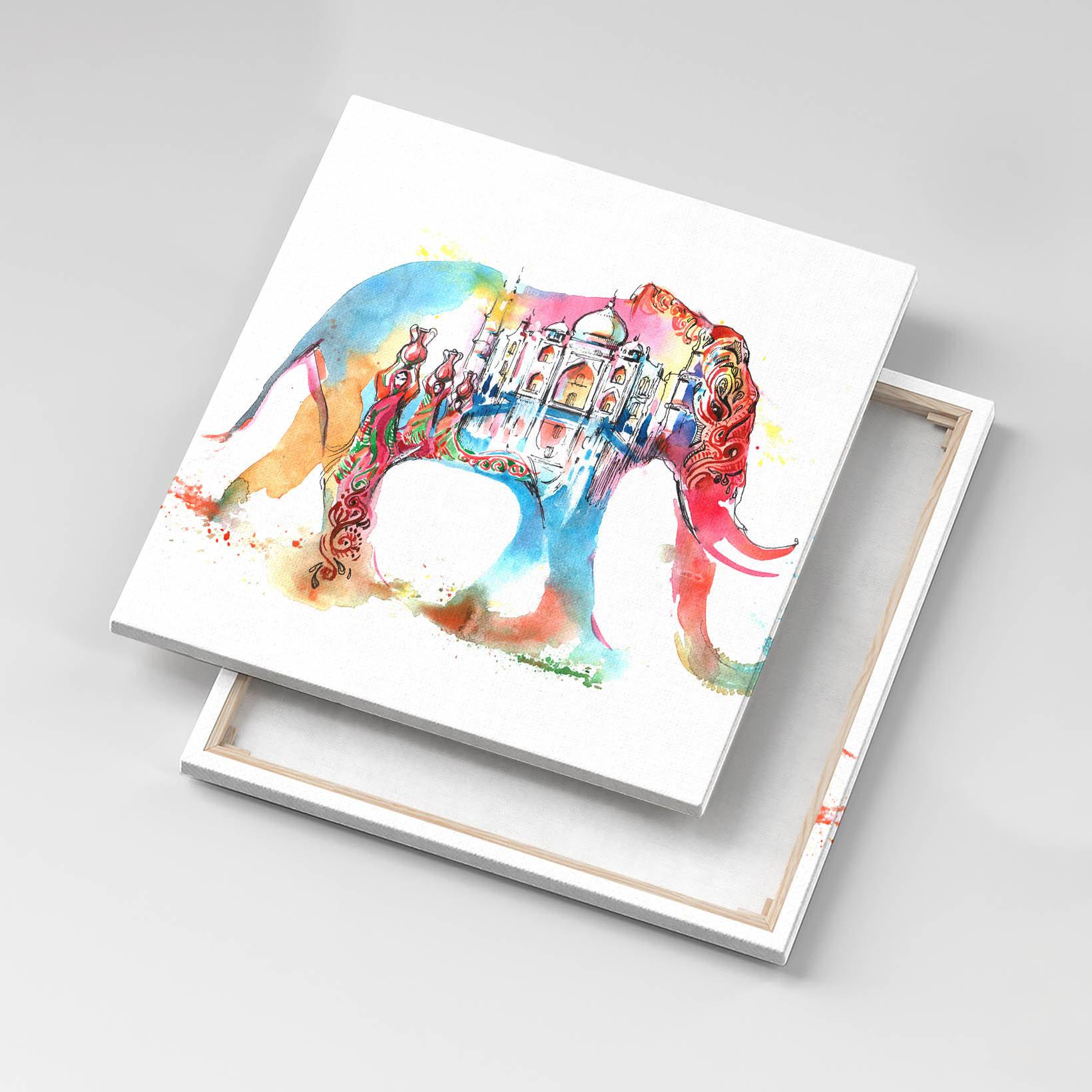 インド文化 - 象の抽象キャンバス、壁アート画像、白い壁の装飾、抽象