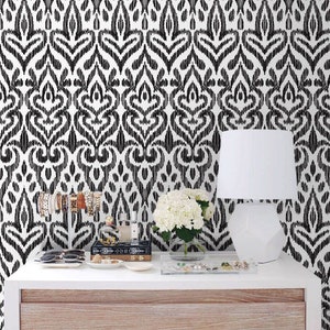 Abstract Print Wallpaper In Roll, Black Reusable Wall Mural, Abstract Pattern, Home Makeover #153R