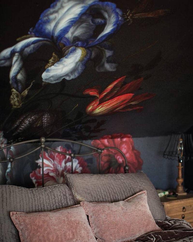 Dutch Dark Vintage Floral Removable Wallpaper Wall mural Etsy
