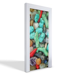 Colorful Stones Door Sticker, Self-Adhesive Cover, Sensual Door Mural, Multicolored Door Decals, Office Door Stickers