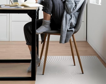 Tapete para silla de oficina con líneas onduladas, tapete para silla en escala de grises, protector de piso para silla de oficina, protector de piso para silla con patrón, tapete para silla de escritorio