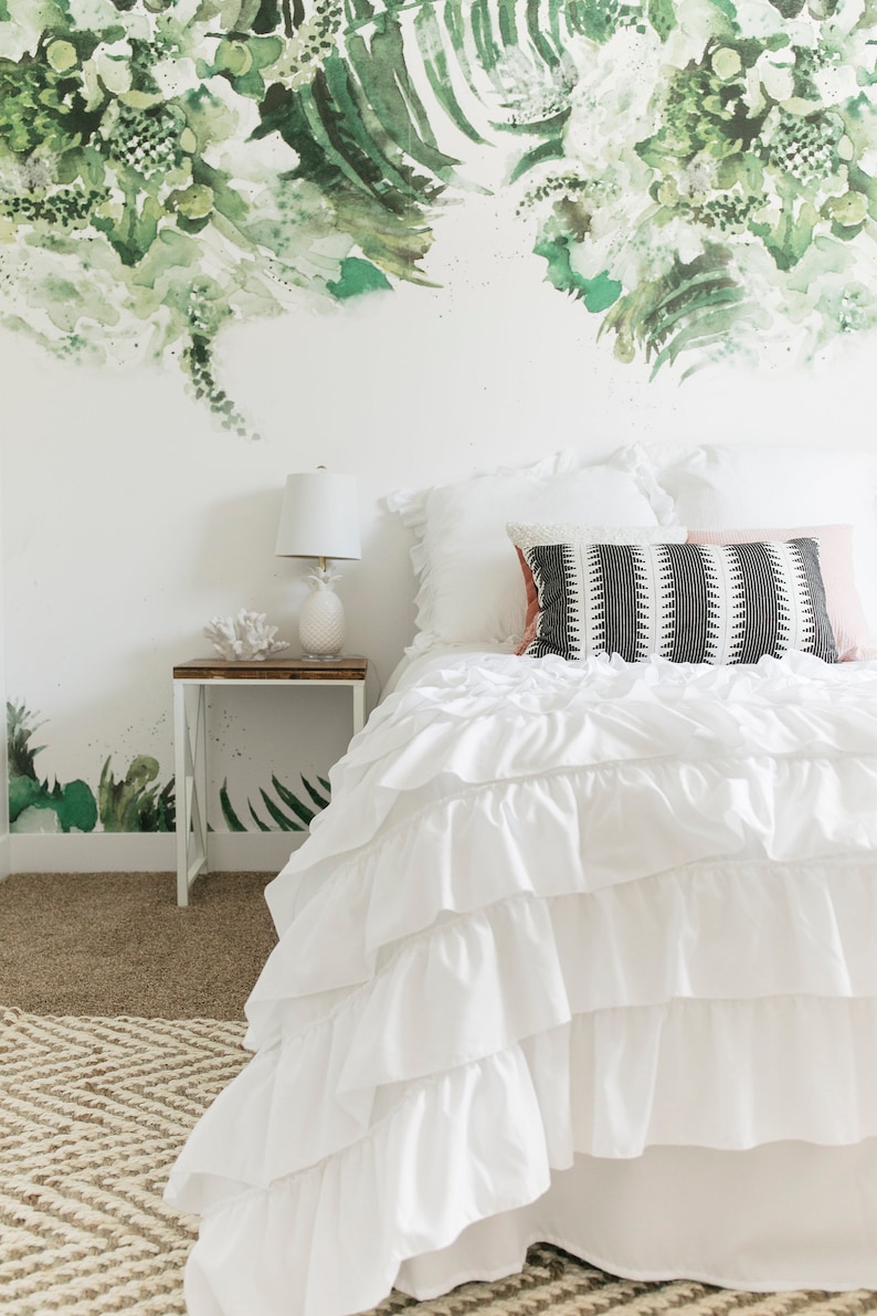 Tropical Green Leaf Removable Wallpaper Leaves Jungle Etsy UK