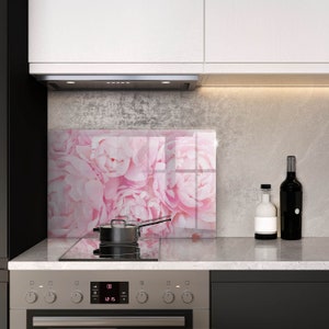 Crédence en verre trempé pivoines délicates, protection de la vitre de la cuisinière, crédence de four, crédence de cuisine, décoration culinaire rose