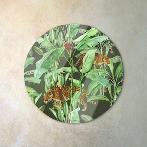 American Jaguar In Jungle Glass Tempered Glass Art, Green Glass Tempered, Orange Bedroom Decor, Exotic Glass Photo Print, Custom Glass Print