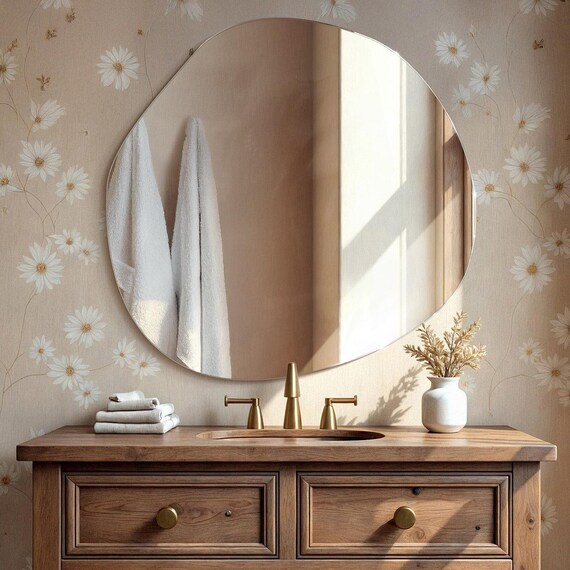 Stylish Frameless Mirror, Bedroom Mirror, Irregular Luxury Mirror Small Mirror, Wavy Bathroom Mirror