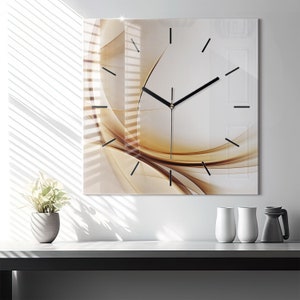 Golden abstraction Glass Clock, Golden Printed Clock, Abstract Round Wall Clock, Personalized Clock, Modern Wall Clock