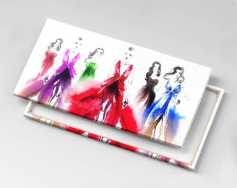 Women in colorful dresses Canvas, Picture Wall Hanging, Multicolor Wall Decor, Kids Canvas Print