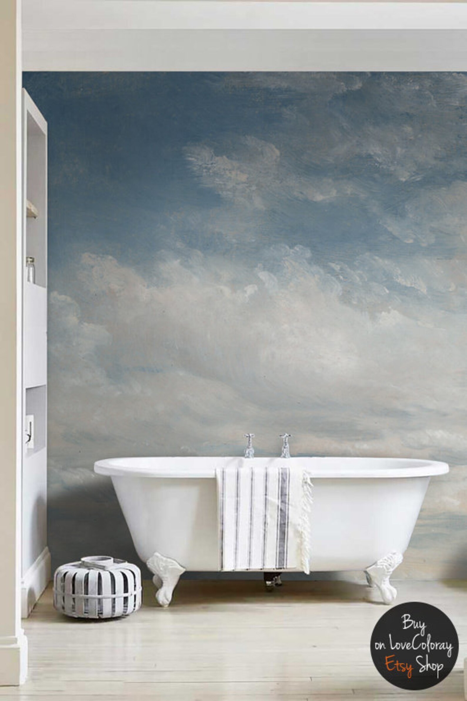 Light Blue Clouded Wall Mural Sky Wall Decal Vintage art Etsy