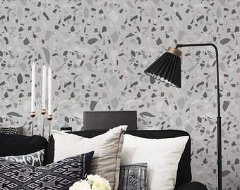 Gray Granit Wallpaper In Roll, Gray Reusable Wall Mural, Abstract Pattern, Home Makeover #200R