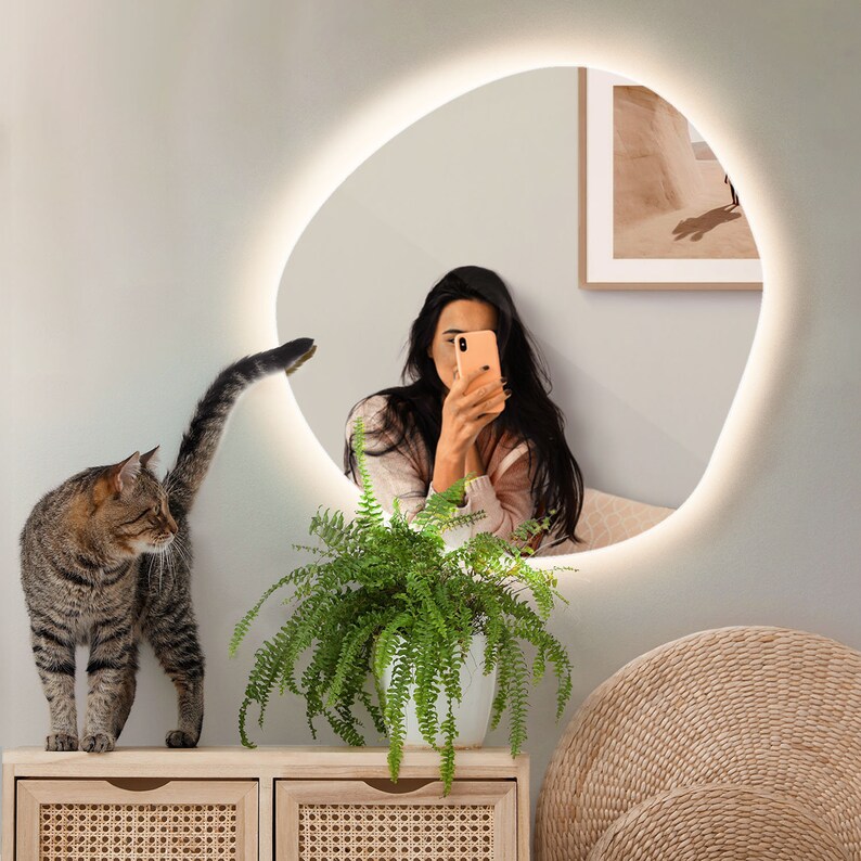 Asymmetrical LED Mirror for Bathroom Warm/neutral/cool LED, Modern