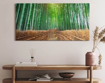 Road in the bamboo forest Canvas, Picture Wall Hanging, Green Wall Decor, Nature Canvas Print