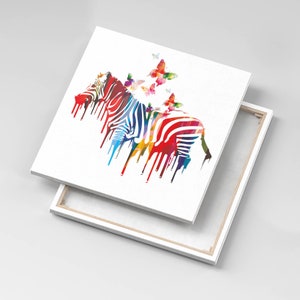 Colorful zebra Canvas, Wall Art Picture, Red Wall Decoration, Abstraction Canvas Art