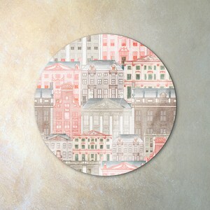 Amsterdam Houses Tempered Glass Art, Beige Custom Glass Print, Orange, Construction Premium Quality, Eco Print, Gift Idea
