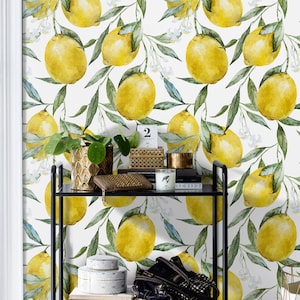 Carta da parati Lemons in rotolo, murale riutilizzabile giallo, motivo floreale, restyling della casa #112R