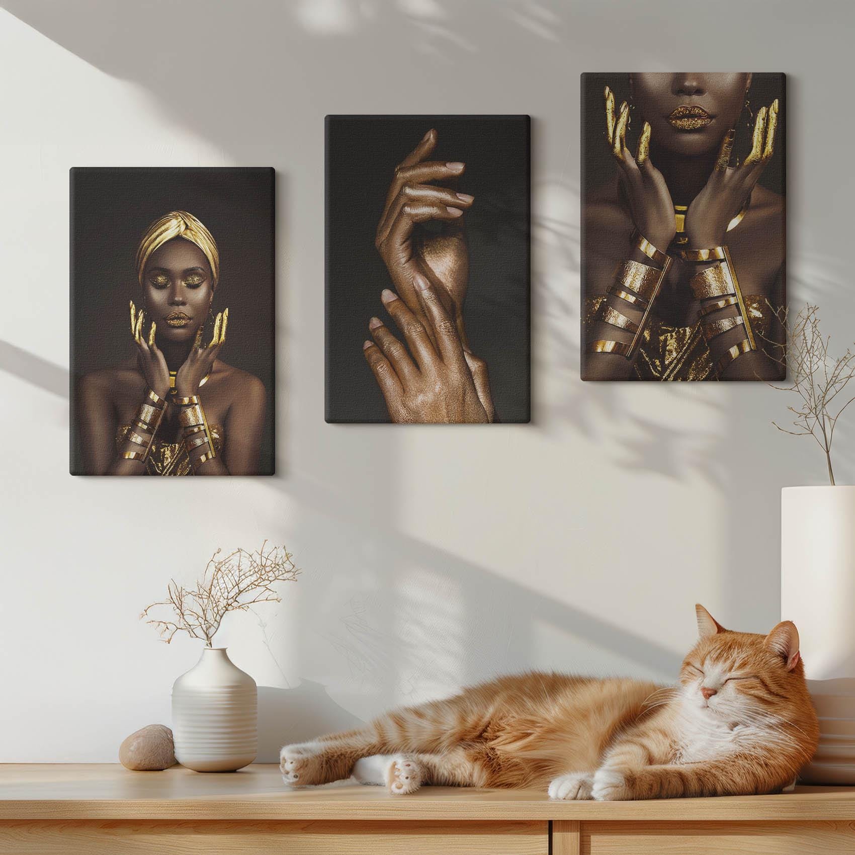 Canvas Art Set of 3 - Elegant Portraits of an African Woman, Brown ...