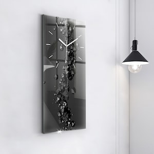 Black abstraction Personalized Clock, Black Wall Clock, Abstraction Tempered Glass Clock, Printed Clock