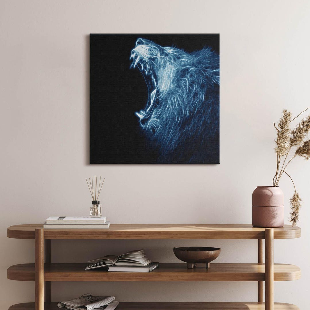 Wild Lion Body Language Canvas, Wall Art Picture, Navy Wall Decoration ...