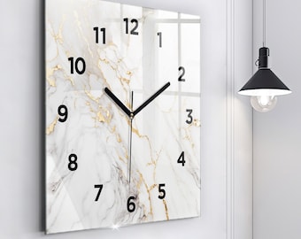 Horloge murale en verre marbré : horloge imprimée abstraite, décoration moderne