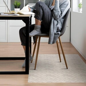 Herringbone Tile Pattern Computer Chair Mat, Beige Office Chair Mat, Chair Mat, Texture Vinyl Floor Protector, Chair Floor Protector