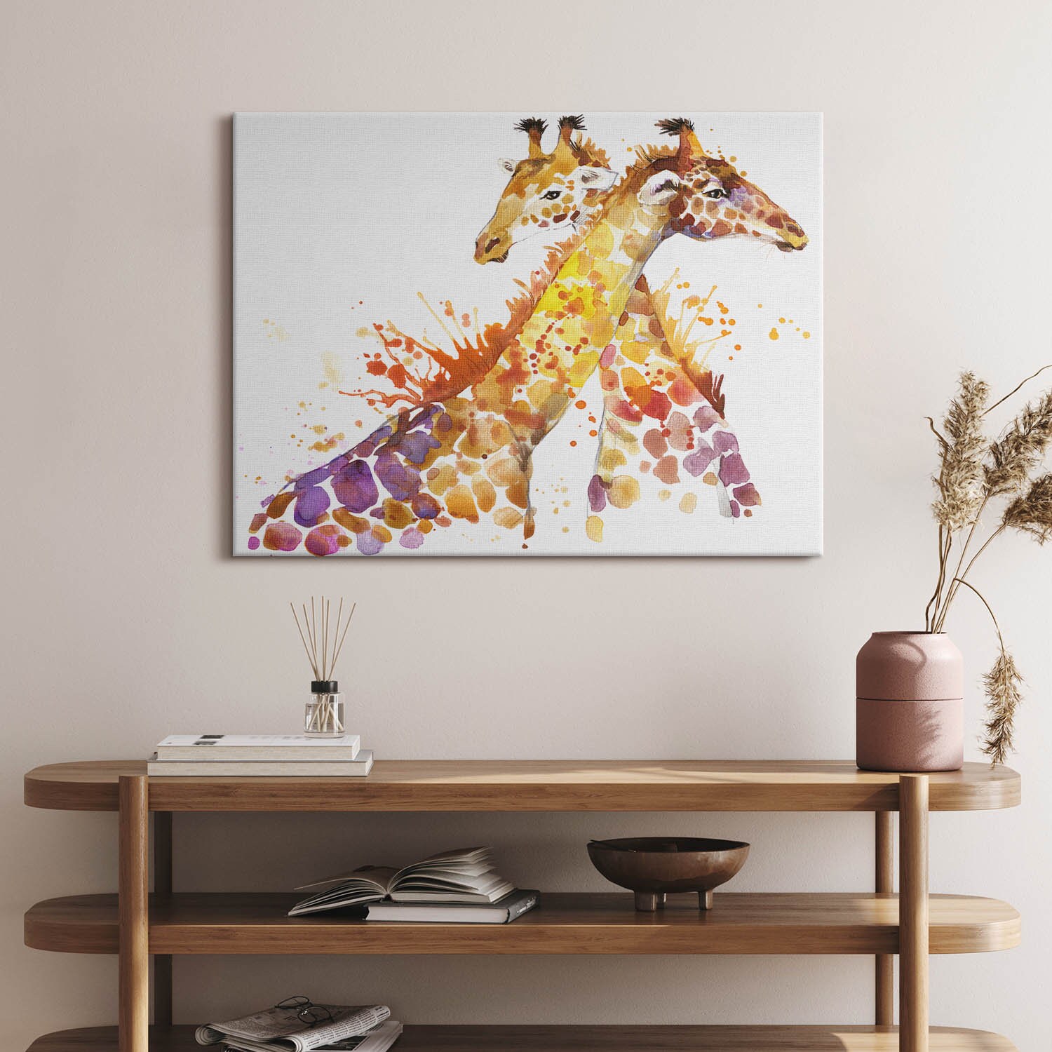 Watercolor giraffe Canvas, Wall Art Picture, Orange Wall Decoration, Animals Canvas Art