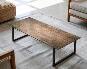 Holzbretter Glastischplatte, braune moderne Glastischplatte, Schutzglasplatte für Tische, minimalistische Glastischplatte