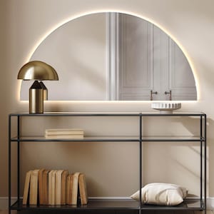 Luxury LED Mirror, Minimalist Vanity Mirror, Aesthetic Half Moon Mirror with LED lights, Large Mirror with Light, Frameless Mirror