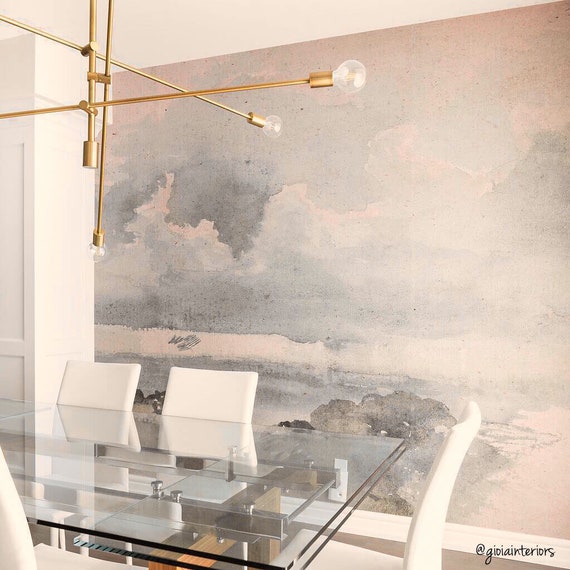 Vintage Clouded Wall Mural Sky Scene Wallpaper Vintage Etsy