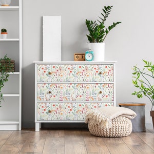 Field meadow Furniture Veneer, Texture Adhesive Foils, Plants Furniture Covering, Multicolor Furniture Decals, Waterproof Sticker
