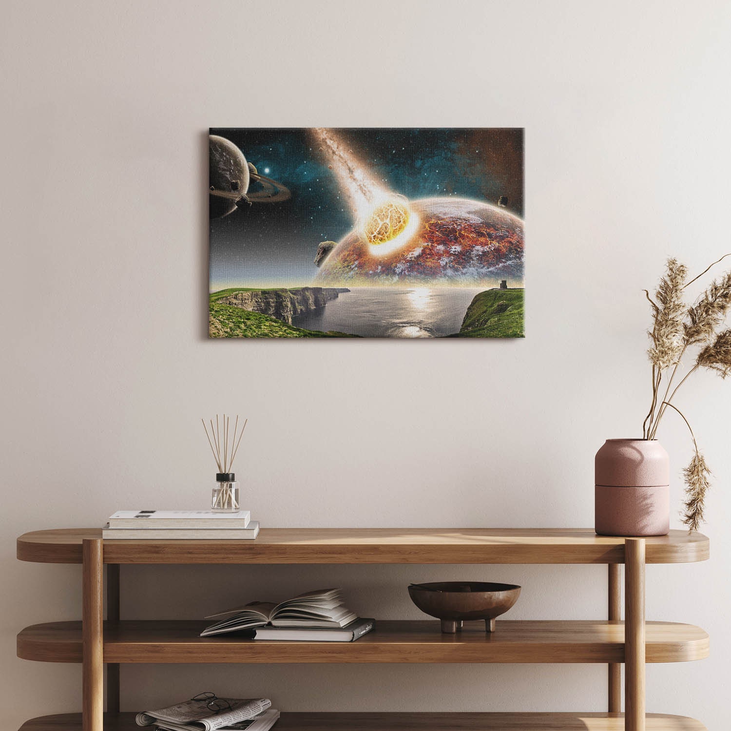 Aarde In De Ruimte, Onze Planeet In Enorme Kosmos Omringd Door Meteorieten Asteroiden En Sterren Cartoon Wetenschap Universum Dunne Lijn 3d Vectorillustratie Geisoleerd Op Wit 31445929