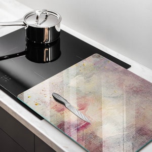 Bakgrund av färgtextur härdat glas stänkskydd, spisglasskydd, ugnsbakstänkskydd, köksstänkskydd, beige kulinarisk inredning