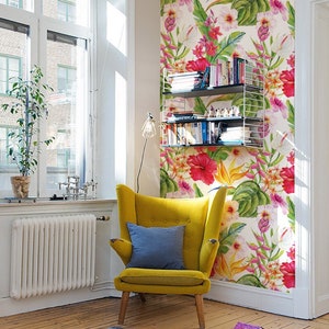 Exotische Blumentapete in der Rolle, rosa Wandbild, Blumenmuster, Wandbild, Wanddeko #38R