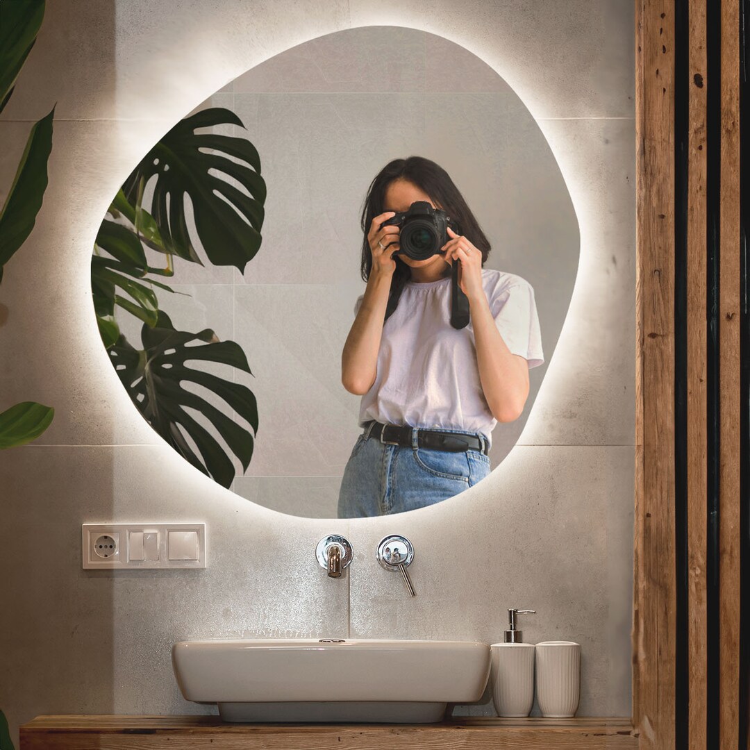 Asymmetrical LED Mirror for Bathroom Warm/neutral/cool LED, Modern