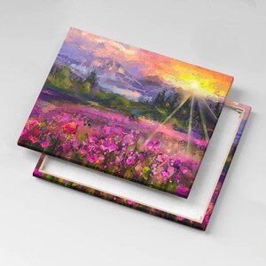 Meadow in sunset Canvas, Picture Wall Hanging, Purple Wall Decor, Abstraction Canvas Print 80x60cm I 32"x24"
