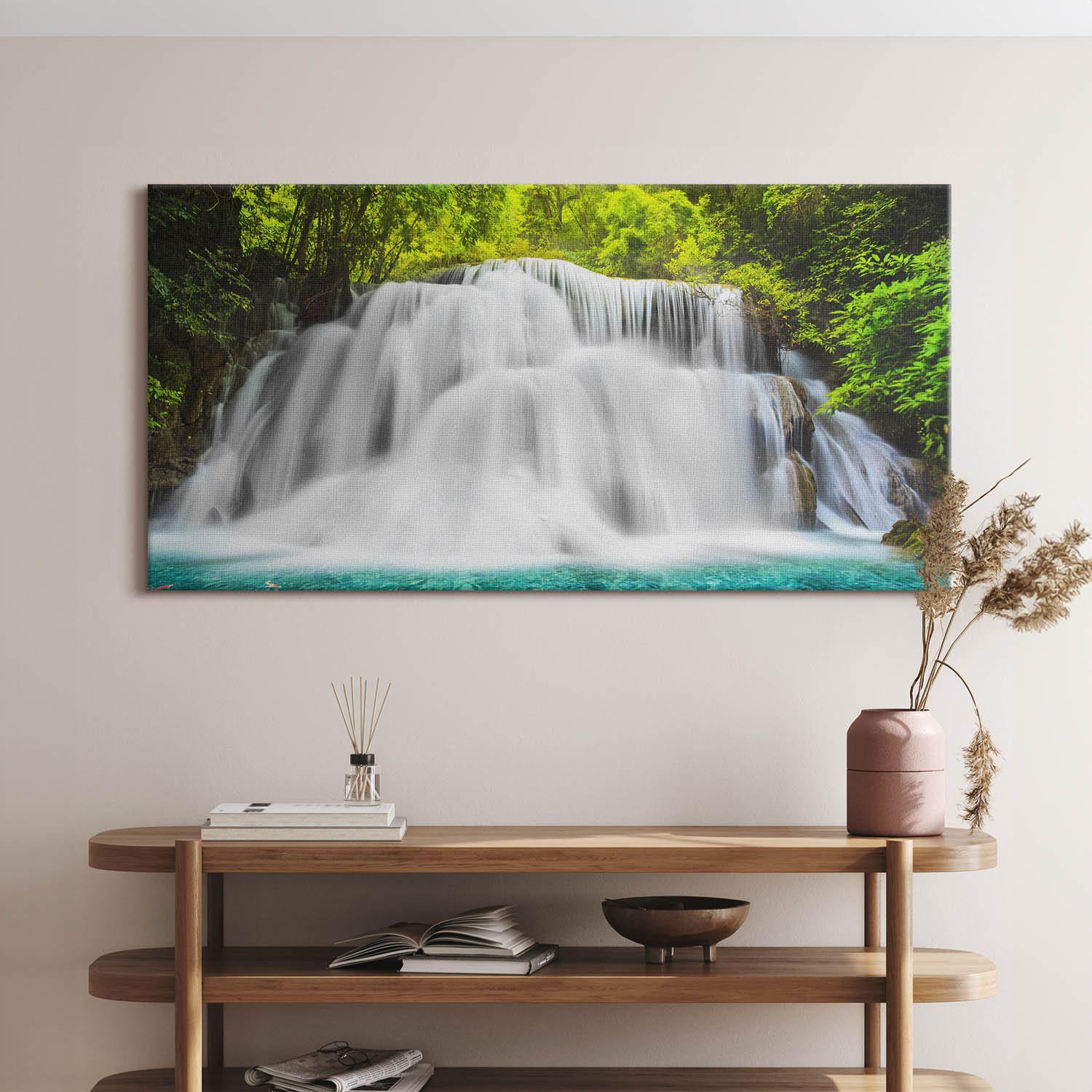 キャンバス絵画風景滝アート写真 20x40cm(8x16in)フレームレス タイのフアイメーカミン滝のキャンバス、壁掛け絵画、グリーンウォール