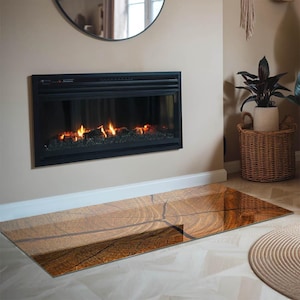 Estensione per focolare rettangolare effetto legno, decorazione per camino arancione, piastra per focolare in vetro, piastra per pavimento per camino minimalista