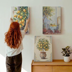 Canvas Art Set Of 3 - Lemon Trees And Fruit In A Sunny Setting, Yellow Canvas Photo Print, Plants And Flowers Wall Decor